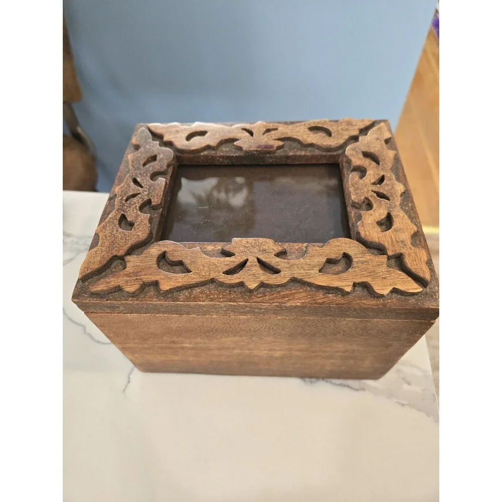 Vtg hand-carved wooden box - Keepsakes, Memories, Recipes Jewelry Trinket Box